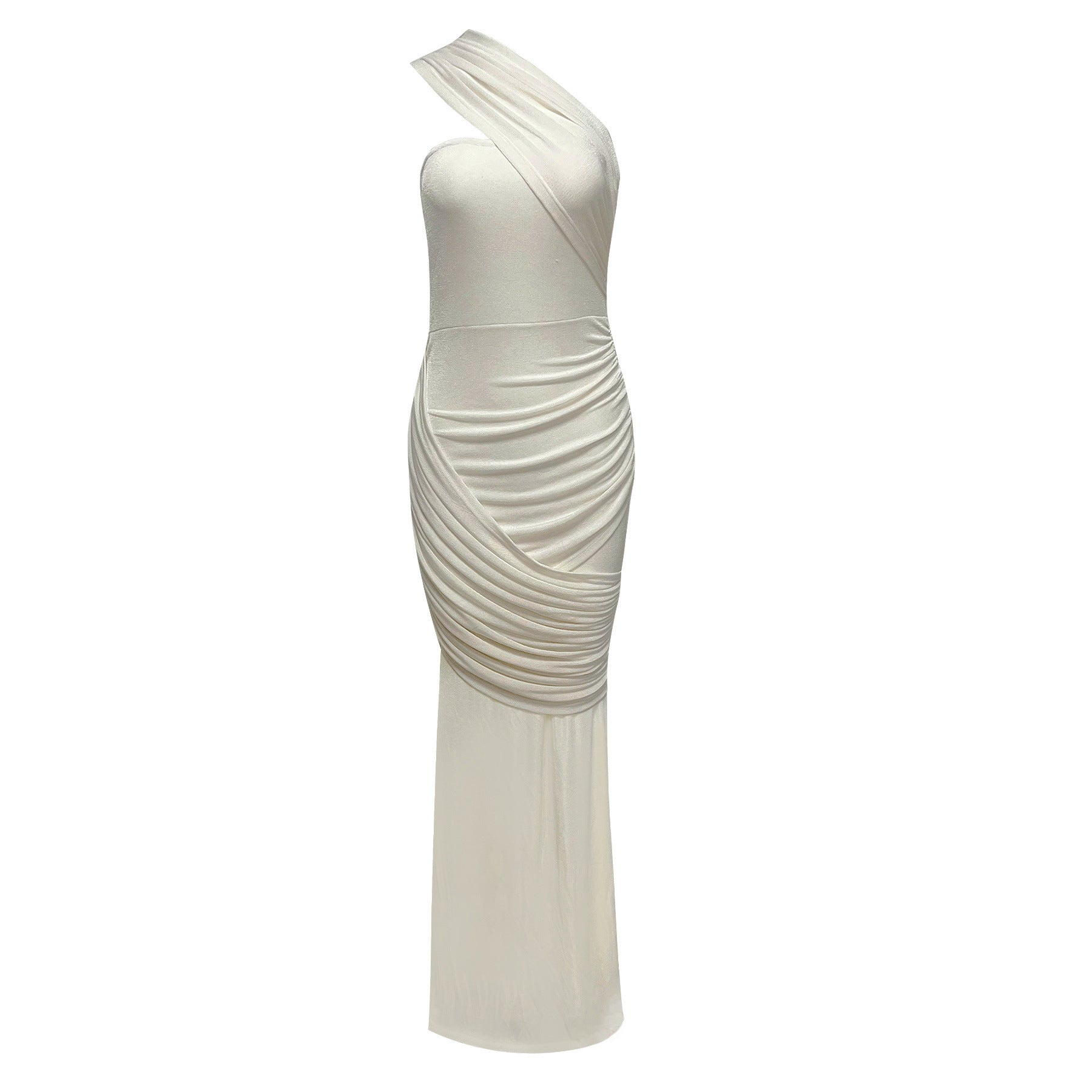Janice Asymmetrical Off-Shoulder Ruffled Fishtail Maxi Dress - White Avalabel