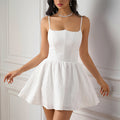 Scallop Trim Floral Embroidery Cami Skater Mini Dress poava