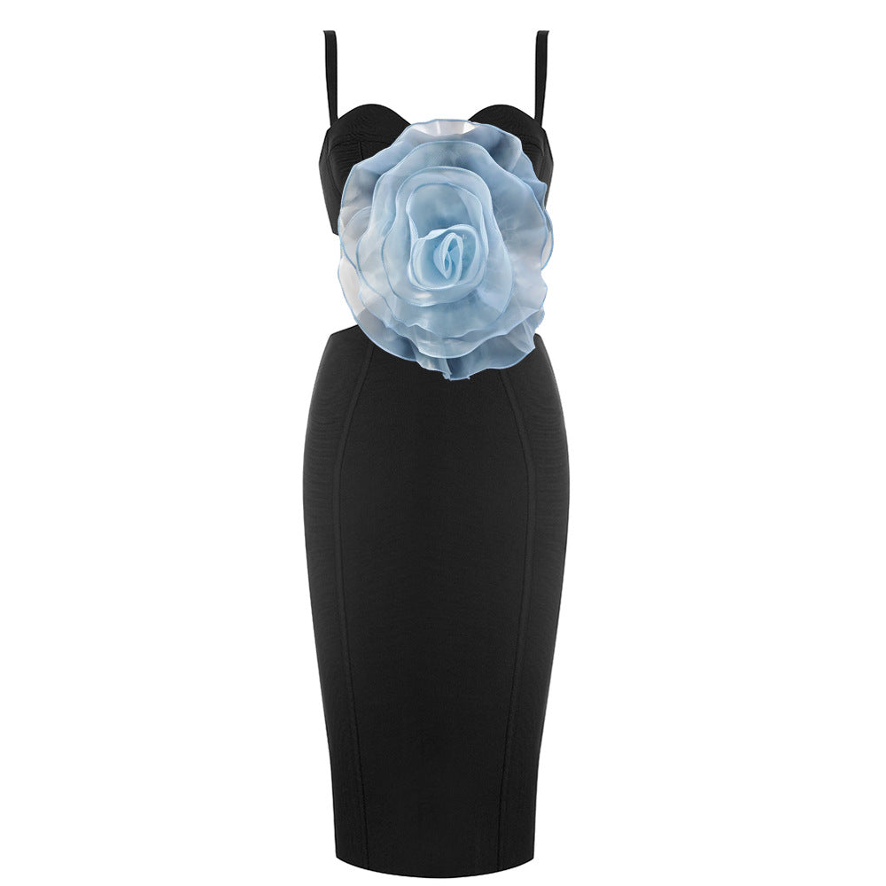 Jacey Mesh Flower Bandage Midi Dress Avalabel