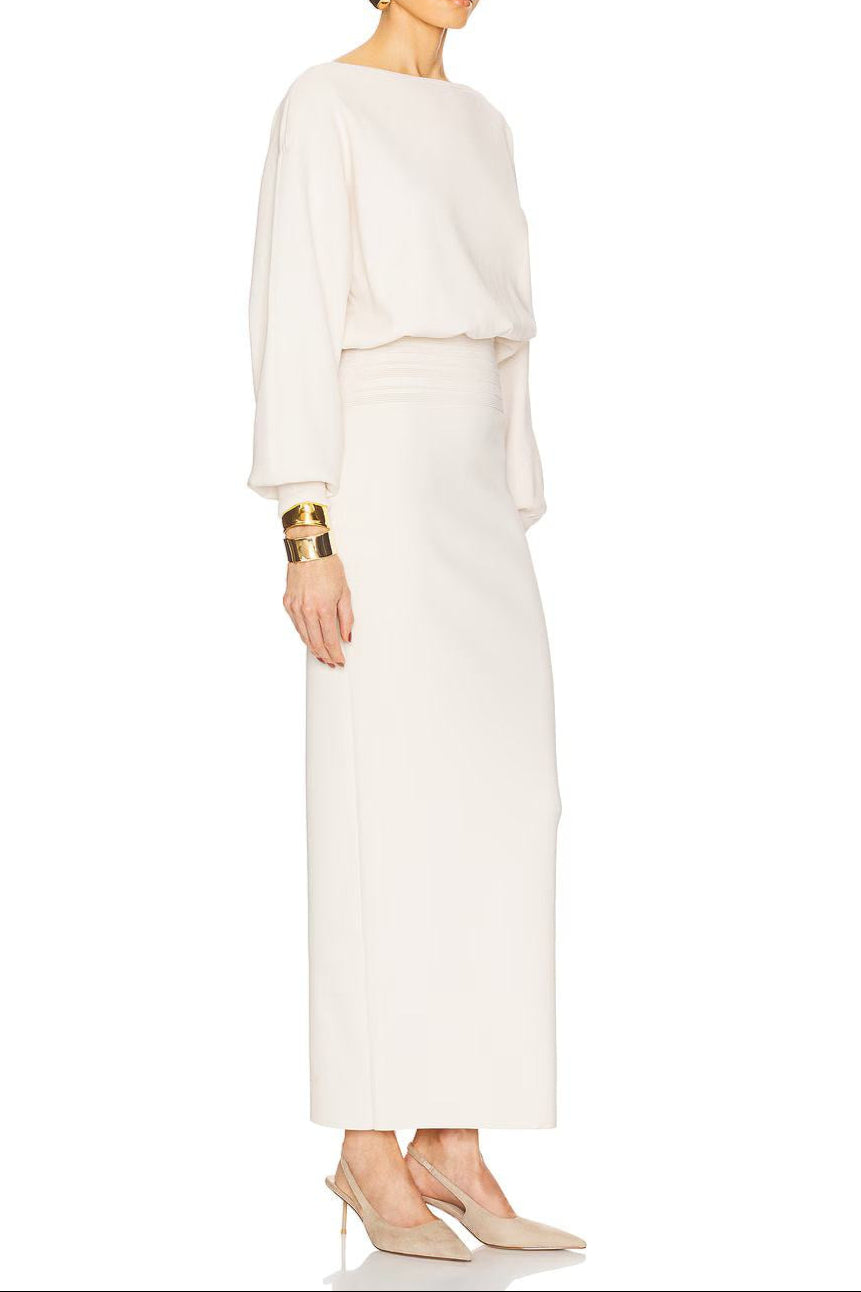 Edith High Elastic Long Hip Maxi Dress in White Avalabel