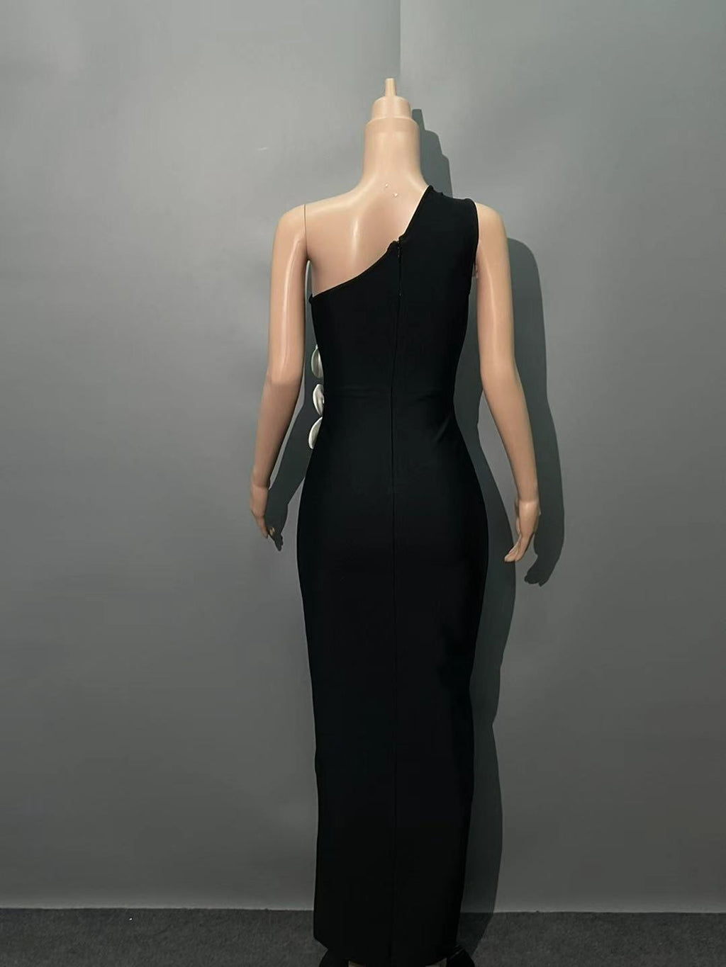 Black Heloise Flowers Slit One Shoulder Bandage Maxi Dress Avalabel
