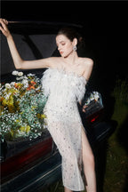 Masa White Haute Couture Feather Sequin Dress Avalabel