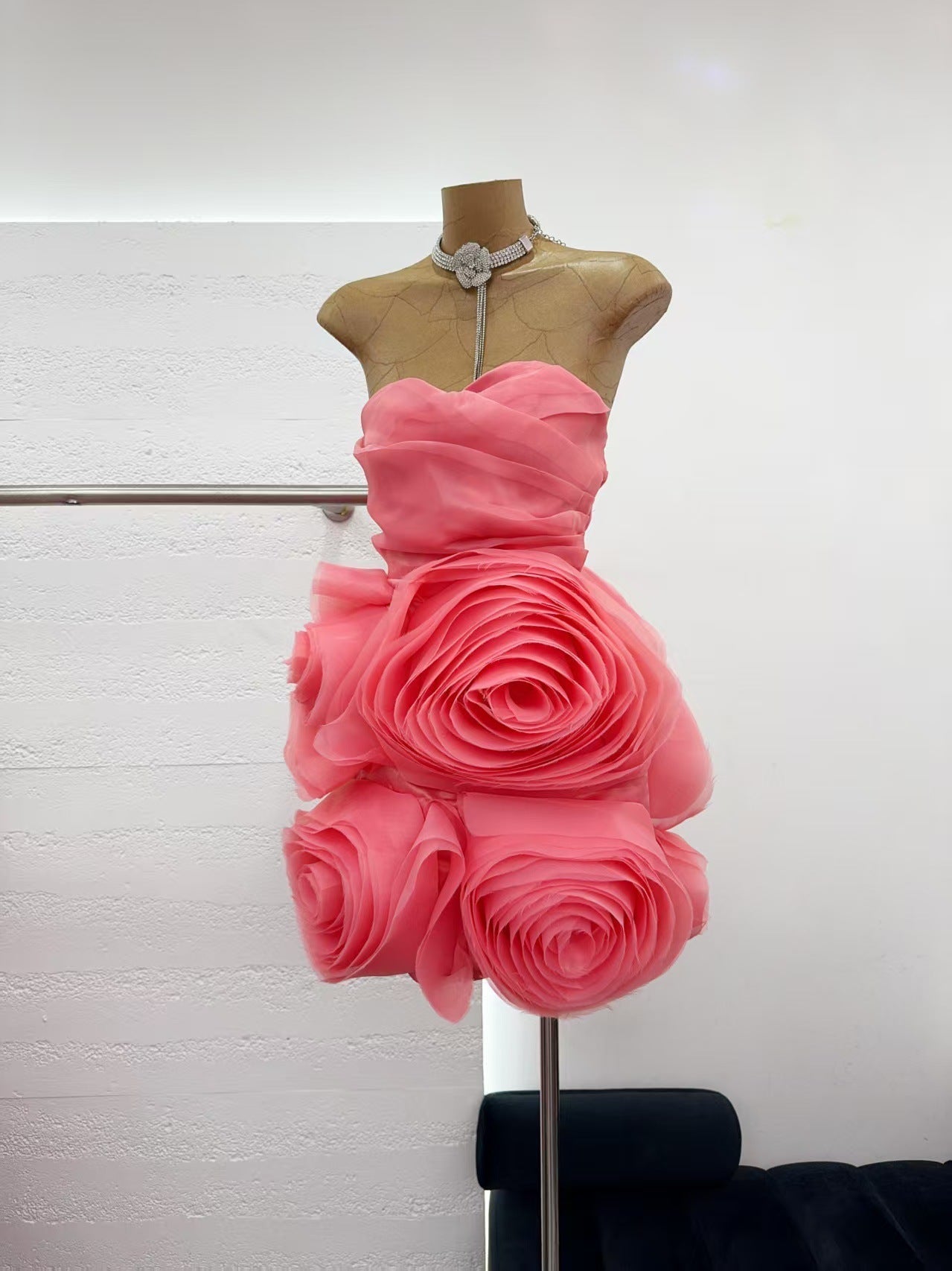Georgia Appliquéd Organza Coral Mini Dress Avalabel