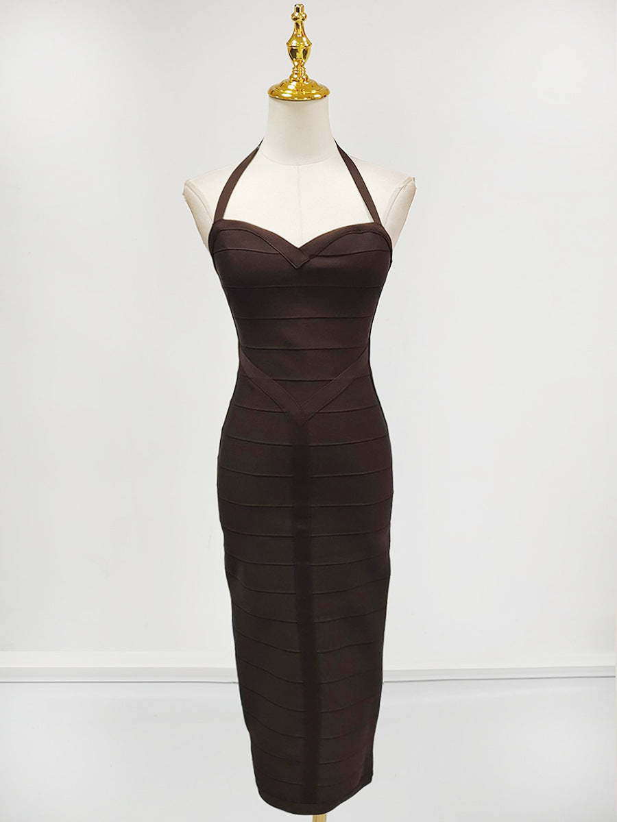 Chocolate Halter Bodycon Midi Bandage Dress Avalabel