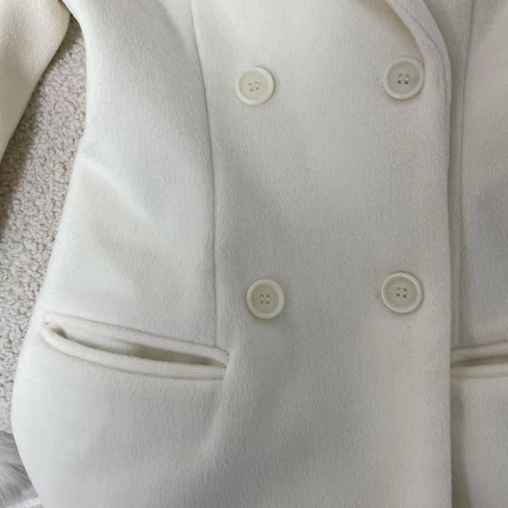 Ivory Slim faux fur mid-length woolen coat Avalabel
