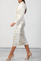 high-waisted skirt Gold sequin print blazer suit in white Avalabel