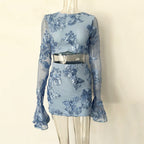 Nefertiti Apricot Embroidered Floral Backless T-shirt and Skirt Set Avalabel