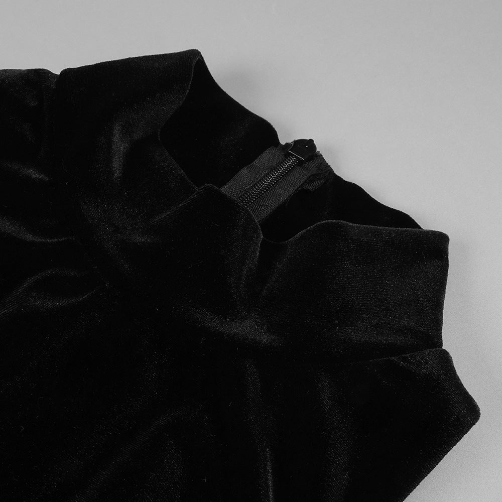 Velvet Mesh Patchwork Maxi Dress in Black Avalabel