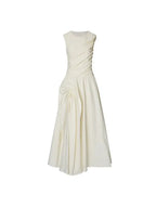 jenny ruched a-line sleeveless midi dress in apricot Avalabel