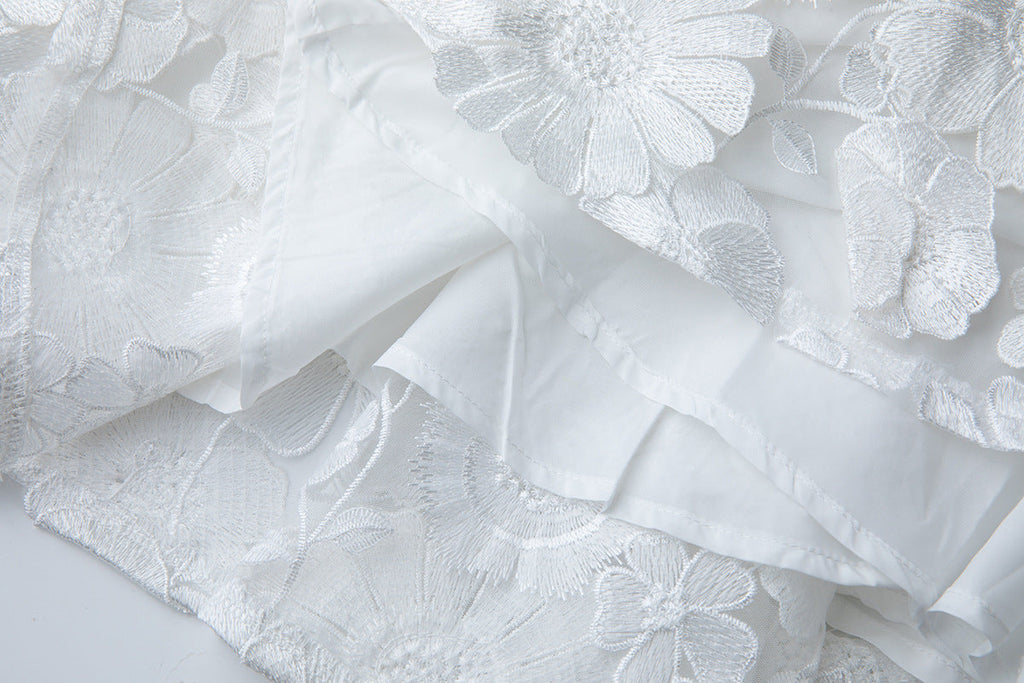 Georgia 3d Floral Lace Mini Dress in White Avalabel