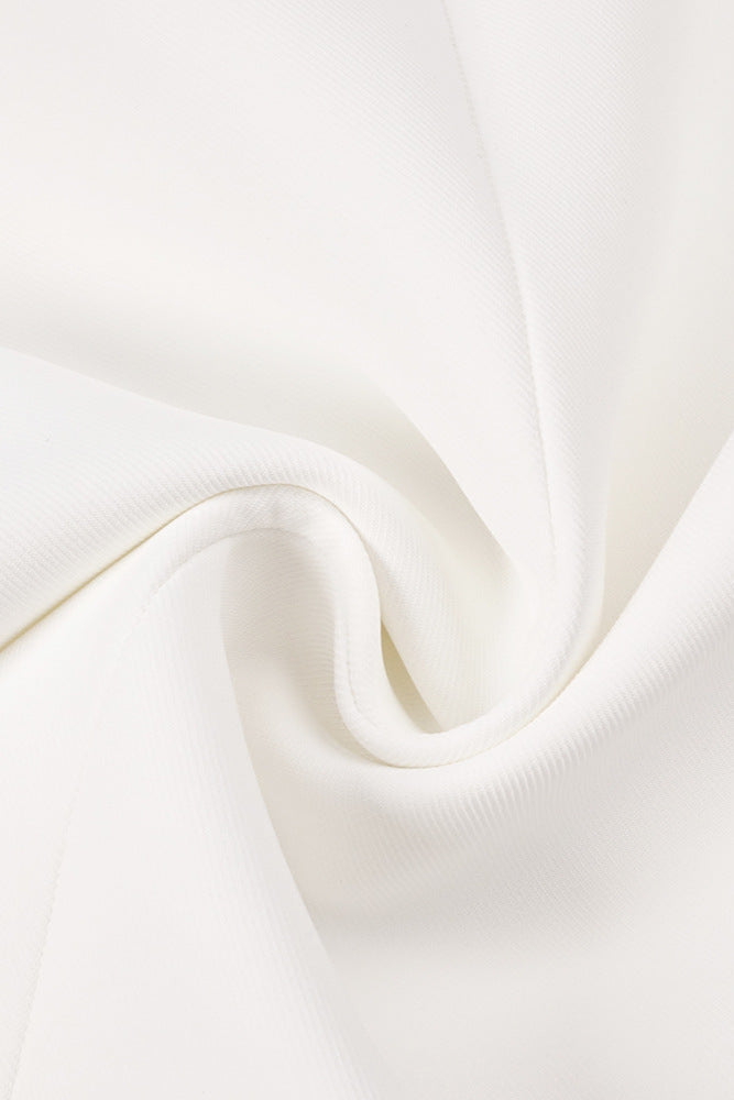 V-Neck Cutout Backless Crepe Halter Dress - White Avalabel