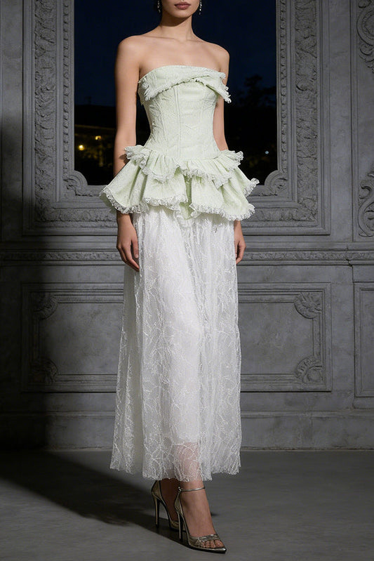 tiffany fitted lace-paneled Strapless maxi dress in green