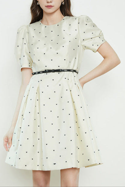 Elsie Polka Dot Puff Sleeve mini dress in beige