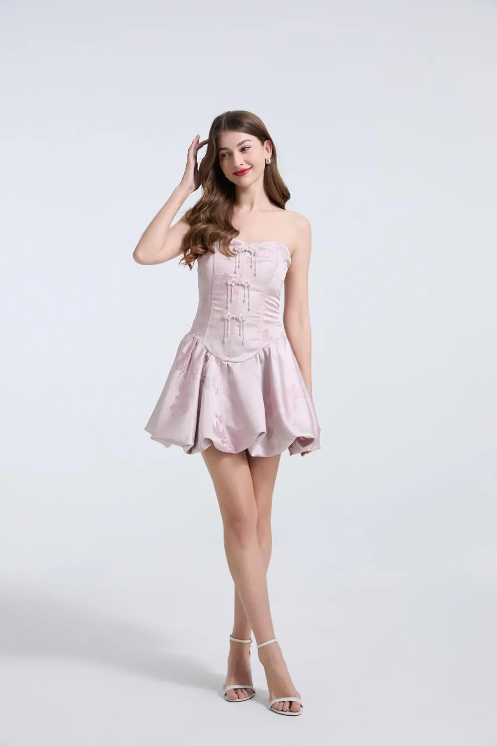 lisa jacquard fishbone bodice A-line mini dress in pink Avalabel