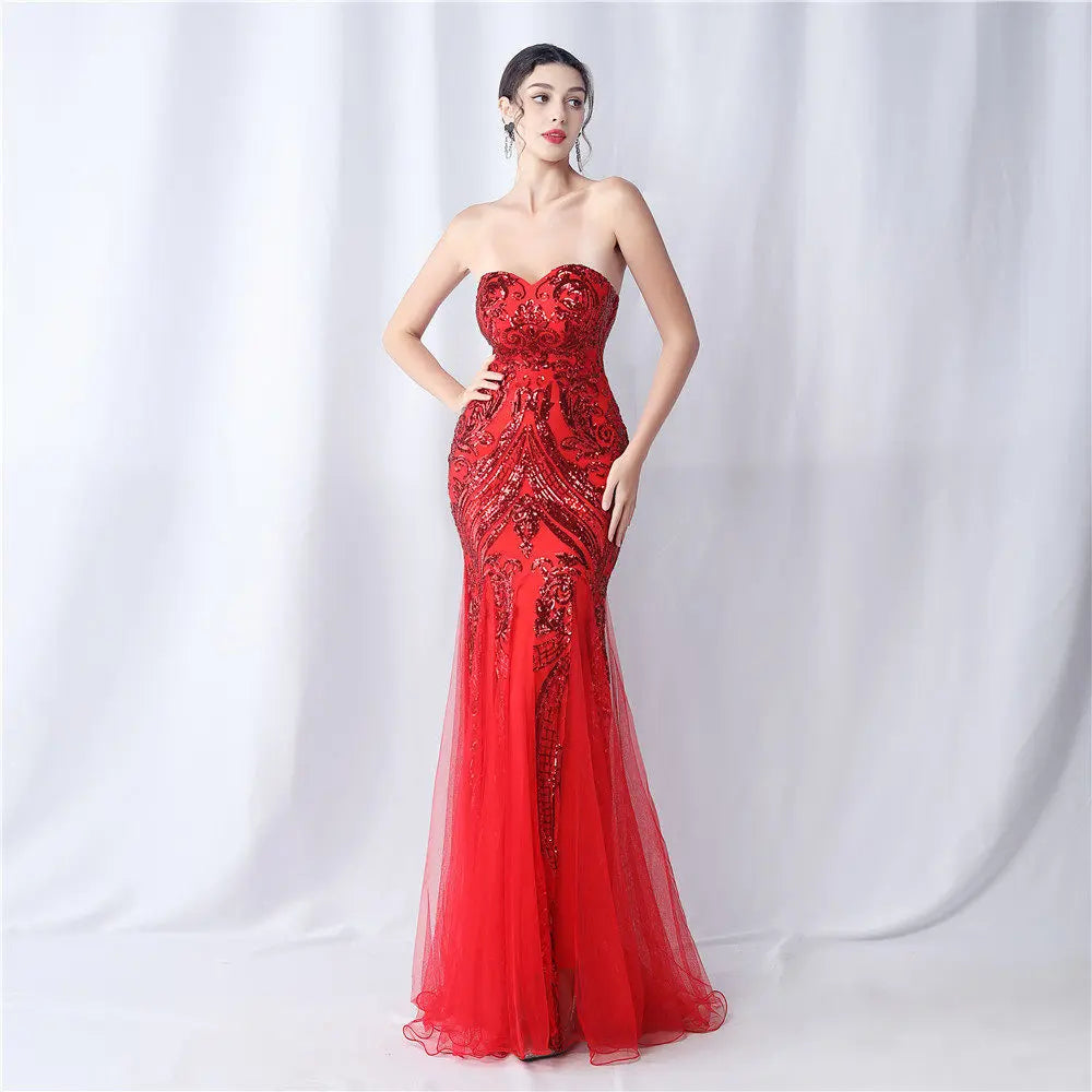 sparkle strapless tulle maxi dress Avalabel