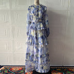 Alyssa Purple Floral Print Ruffle Maxi Dress With Belt Avalabel