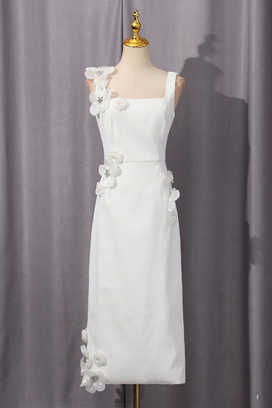 Sabrina 3D Flower Midi Dress in White Soraya