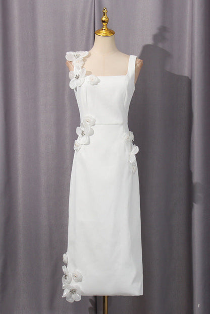 Sabrina 3D Flower Midi Dress in White