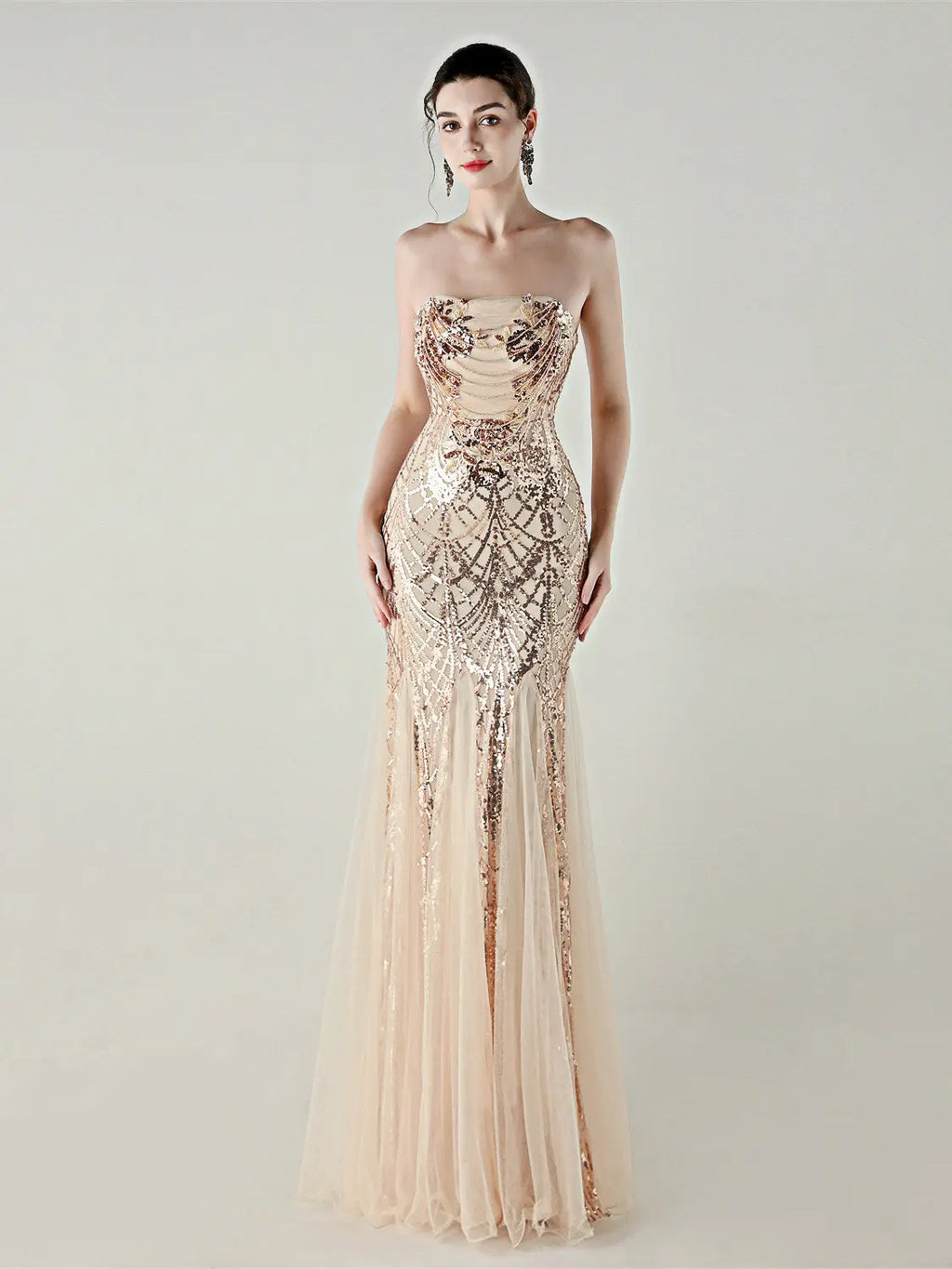 sequin strapless tulle maxi dress Avalabel