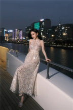 Gold Couture with Floral Embroidery Sequin Banquet Dress Avalabel