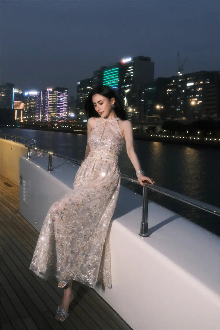 Gold Couture with Floral Embroidery Sequin Banquet Dress Avalabel