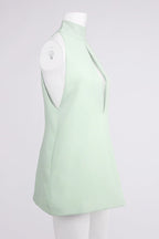 V-Neck Cutout Backless Crepe Halter Dress - Celadon Avalabel