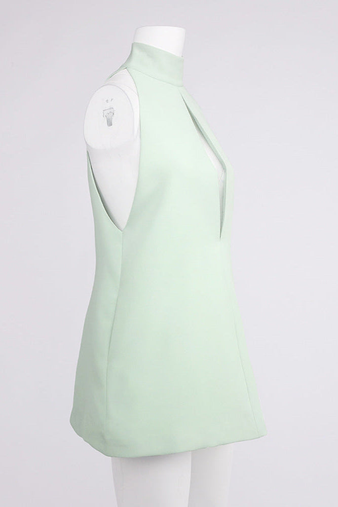 V-Neck Cutout Backless Crepe Halter Dress - Celadon Avalabel