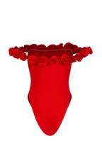 3d Flower Strapless Bodysuit in Red Avalabel