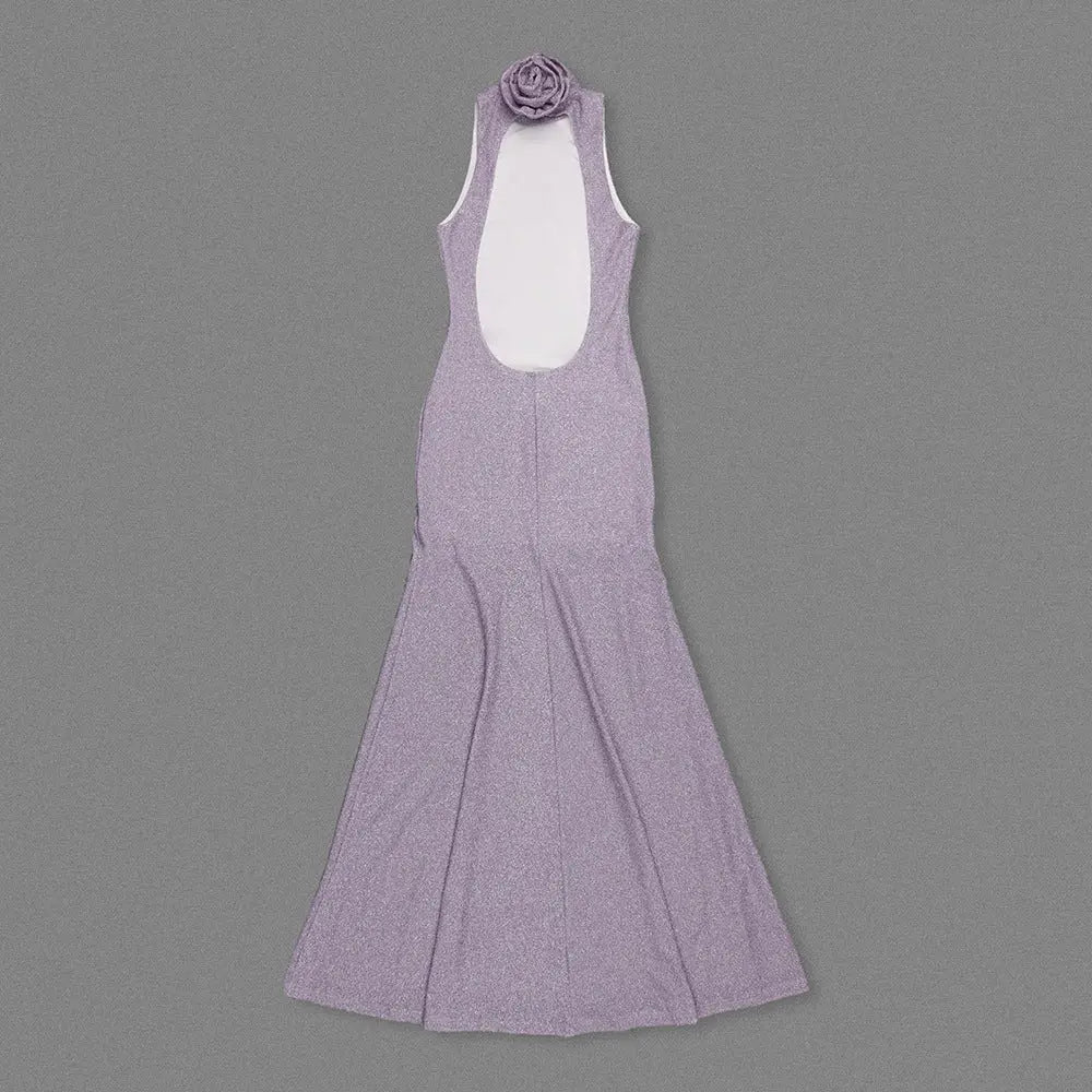 delia Sleeveless back flower embellished halter maxi dress in pale purple Avalabel