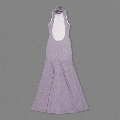 delia Sleeveless back flower embellished halter maxi dress in pale purple Avalabel
