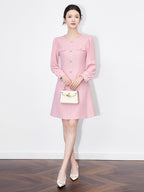 alani Embossed Chiffon Puff Sleeves mini Dress in pink Avalabel