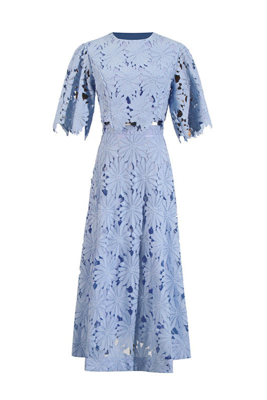 Lace Embroidered Top & Maxi Skirt Two-Piece Set in Blue Avalabel