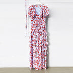 Jamie Multicolor Floral printed Chiffon Ruffle Maxi Dress Avalabel