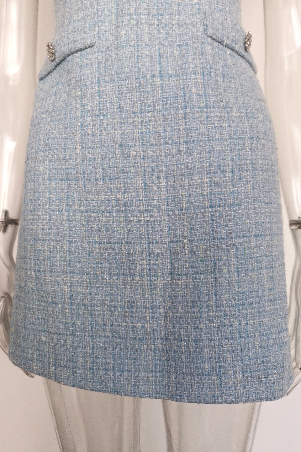 Halter Neck Tweed Vest Mini Dress in Blue Avalabel