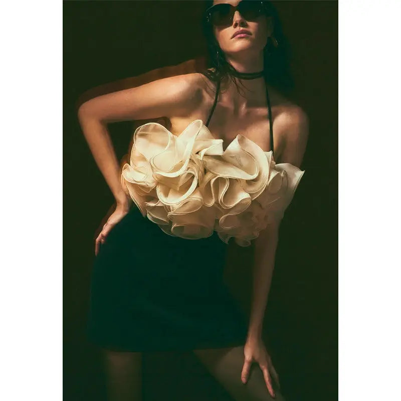 rosemary Ruffle backless Mini Dress in black Avalabel