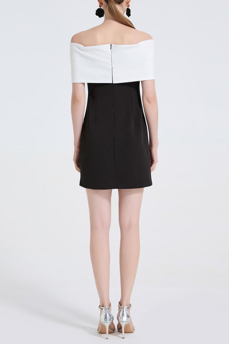 Sandra Off-Shoulder 3D Flower Mini Dress in Black