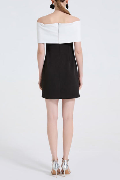 Sandra Off-Shoulder 3D Flower Mini Dress in Black