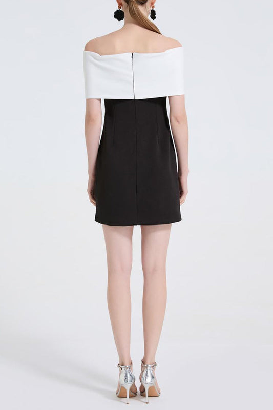 Sandra Off-Shoulder 3D Flower Mini Dress in Black