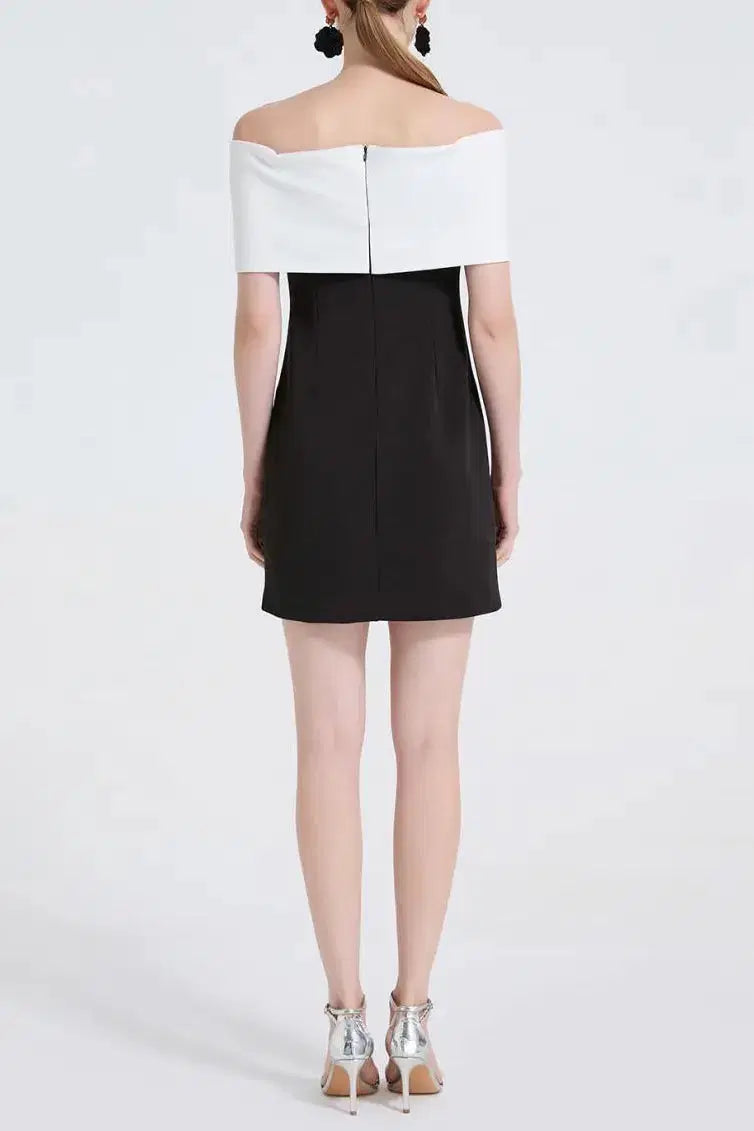 Sandra Off-Shoulder 3D Flower Mini Dress in Black Avalabel