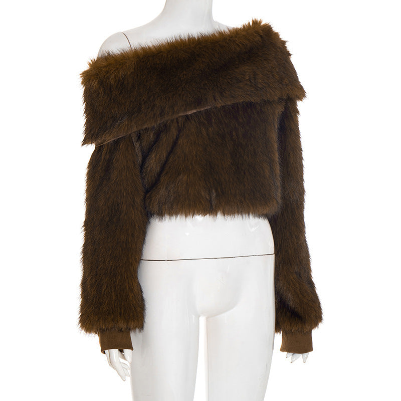 stacey One Shoulder Furry Top Avalabel