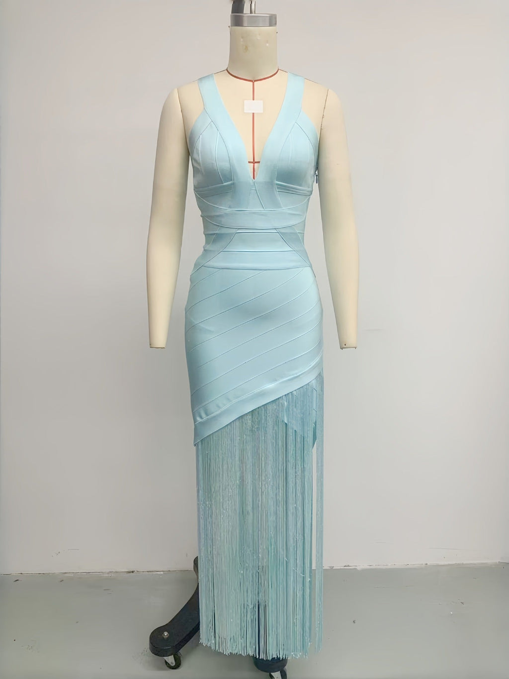 Light Blue Bandage Fringe Midi Dress Avalabel