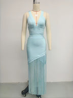 Light Blue Bandage Fringe Midi Dress Avalabel