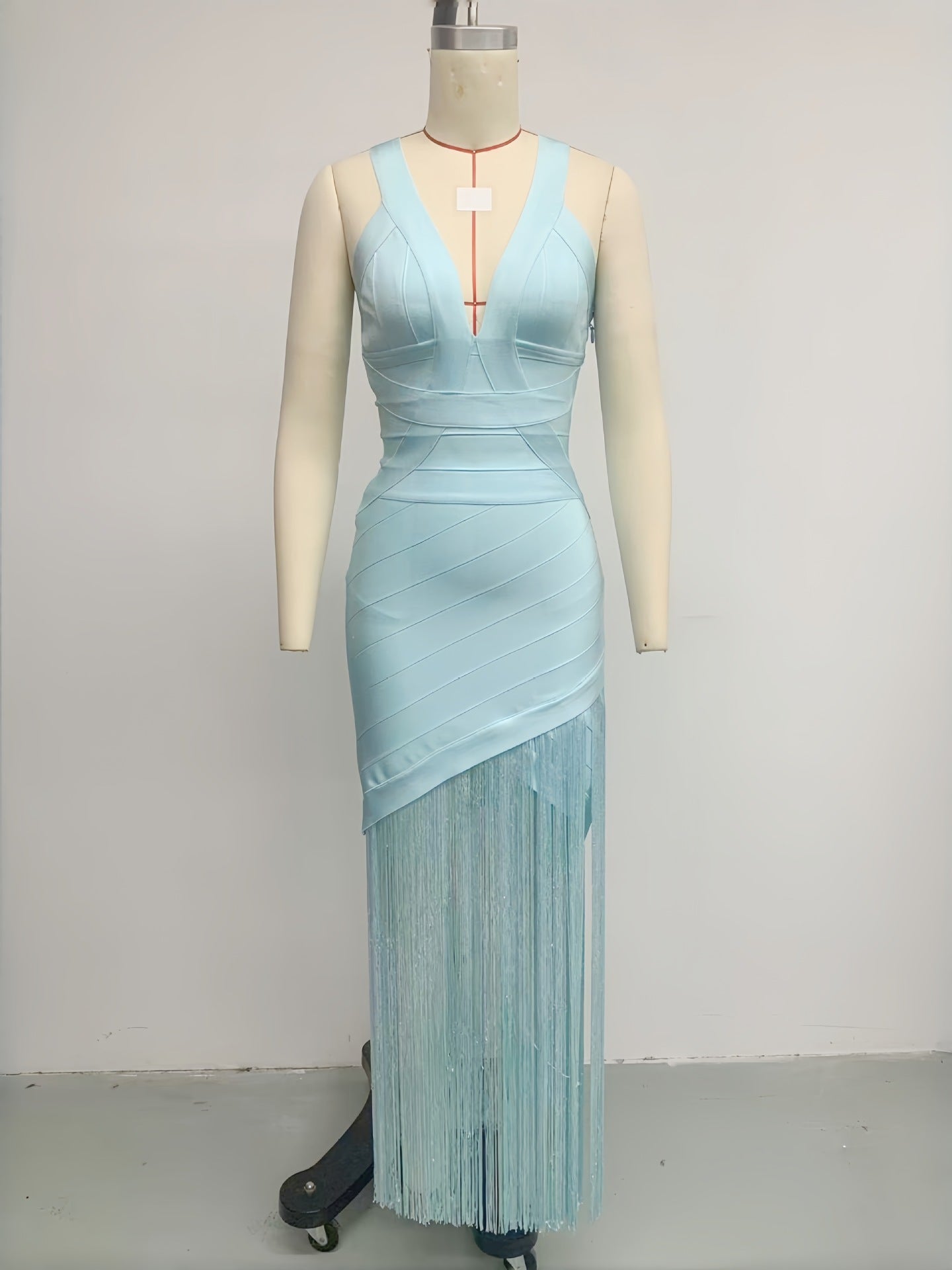 Light Blue Bandage Fringe Midi Dress Avalabel