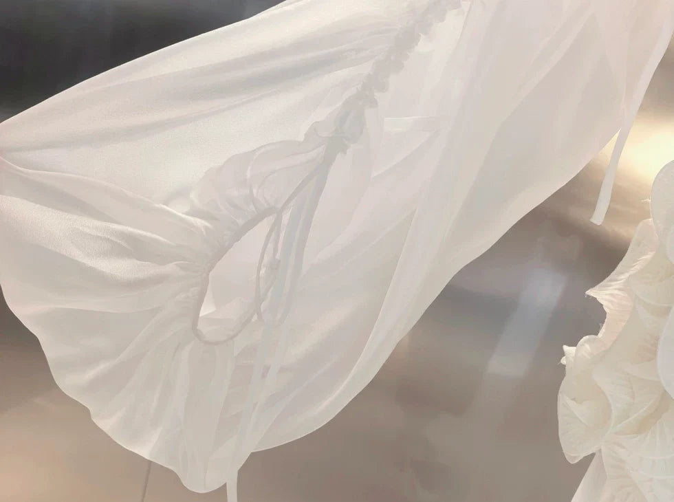Off Shoulder Sheer Sleeve Corset Ruffle High Low Mini Dress poava