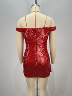 juliet sequin ruched beaded Strapless bodycon mini dress in red Avalabel