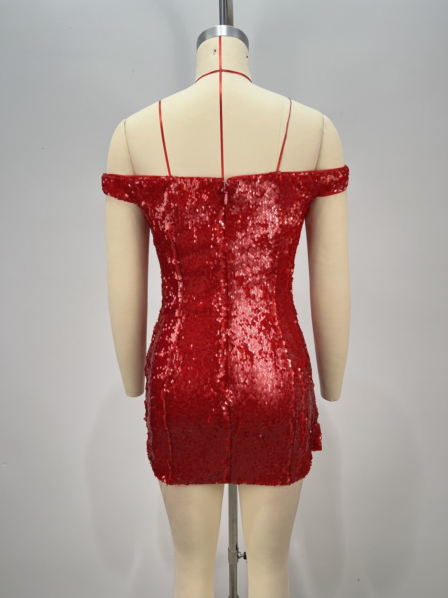 juliet sequin ruched beaded Strapless bodycon mini dress in red Avalabel