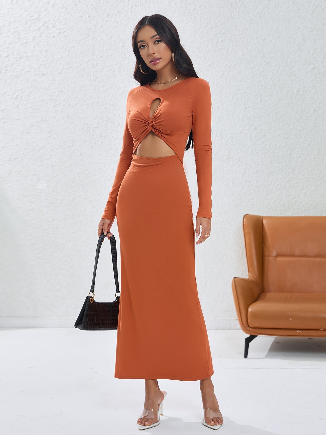 Round Neck Long Sleeve A-line Maxi Dress Avalabel