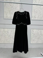 vicky black rhinestone embellished velvet puff sleeve maxi dress Avalabel