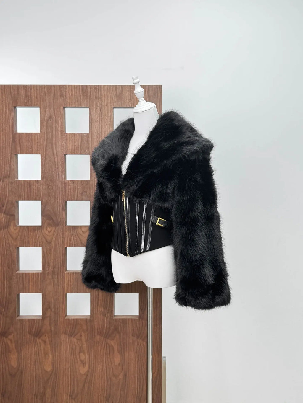 adelaide Faux Fur Corset Jacket in black Avalabel