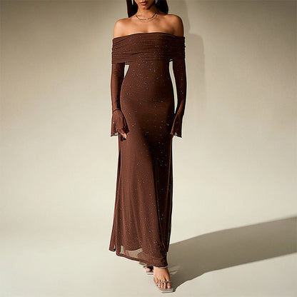 sprinkled strapless long-sleeved maxi dress